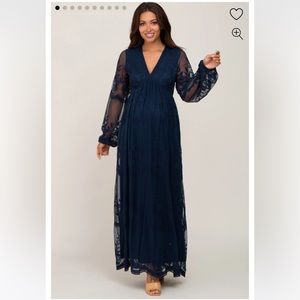 SOLD PinkBlush Navy Lace Mesh Overlay Long Sleeve Maternity Maxi Dress